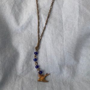 Long sparrow bird necklace blue beads